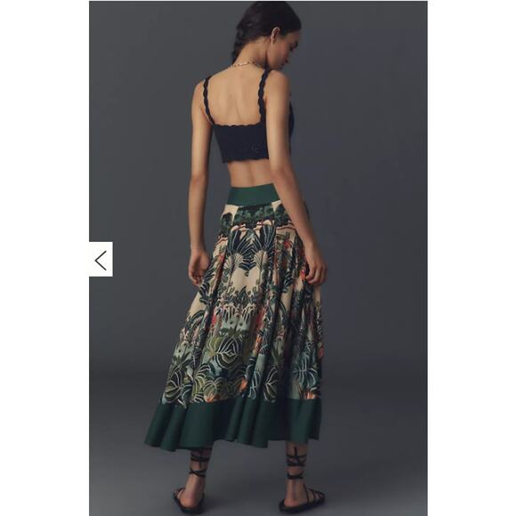 Farm Rio Skirt Womens Large Jungle Print V Waist Midi Green Tropical Boho Chic - Picture 4 of 14